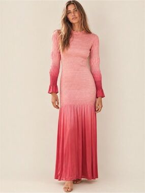 PAR & ESCALA Leandra Pink Ombré Smocked Maxi Dress S Rare
